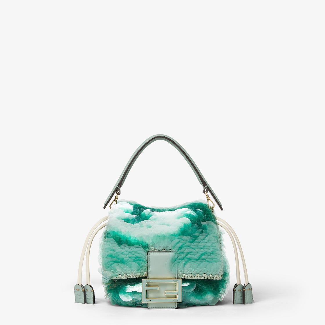 FENDI Mamma Baguette Small Mint green crochet mini-bag with maxi sequins - Image 1